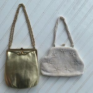 Lot Of 2 Small Vintage Evening Purse Handbag gold and white